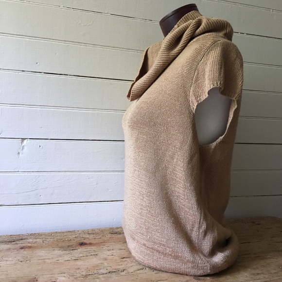 J. Crew Wool Cowl Neck Cap Sleeve Camel Knit Sweater - Picture 9 of 13